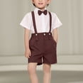 thumbnail image 4 of Little Boys Gentleman Outfits Suits Set Infant Short Sleeve Shirt+Suspender Pants+Bow Tie Overalls Clothing Set Kids Colorful Clothes Wine 5-6 Years, 4 of 7