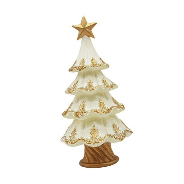 Adornos pequeños para el árbol de Navidad, estatua de árbol de Navidad, escultura de resina navideña Blanco