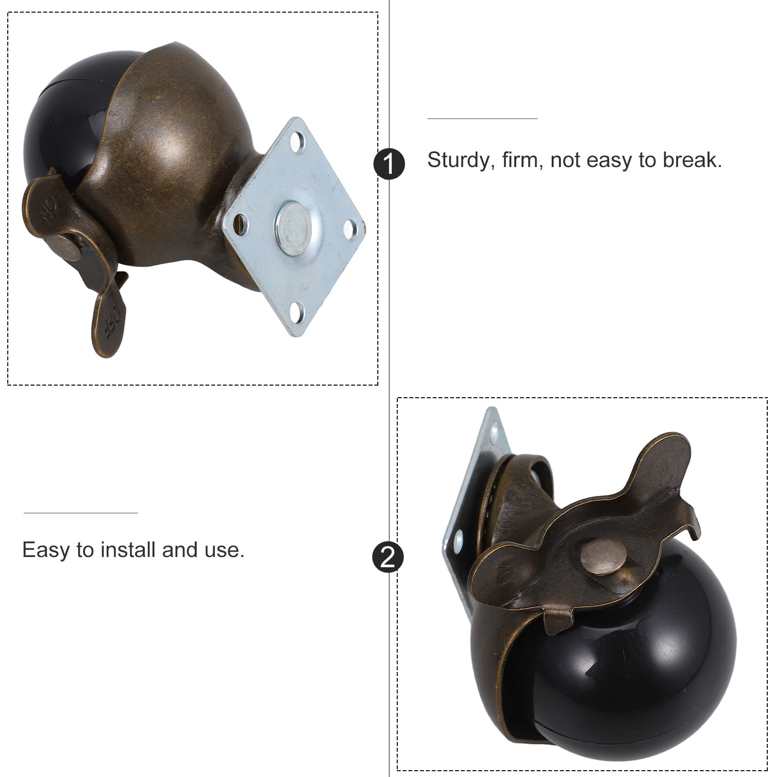 OUNONA 4pcs 2 Inch Wheel Ball Caster Home Office Furniture Chair Caster Wheel Swivel Plate Hooded Ball Caster Wheels Antique Bronze