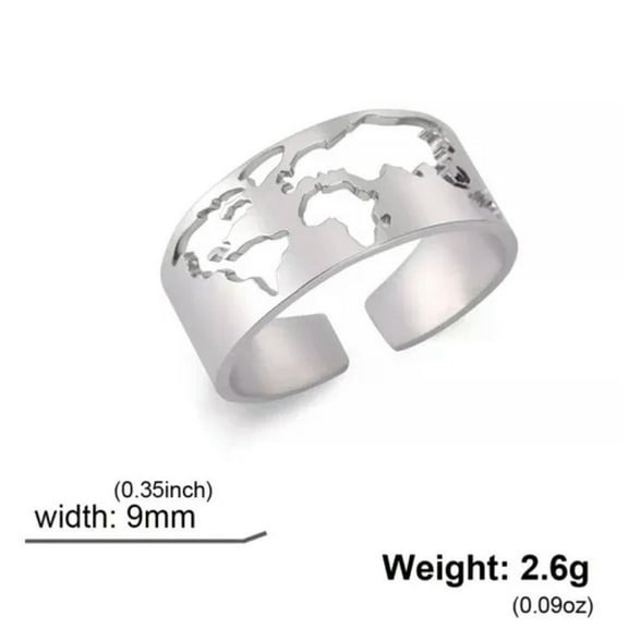 World Map Adjustable Ring Stainless Steel Hollow Open Rings Fashion Jewelry Gift