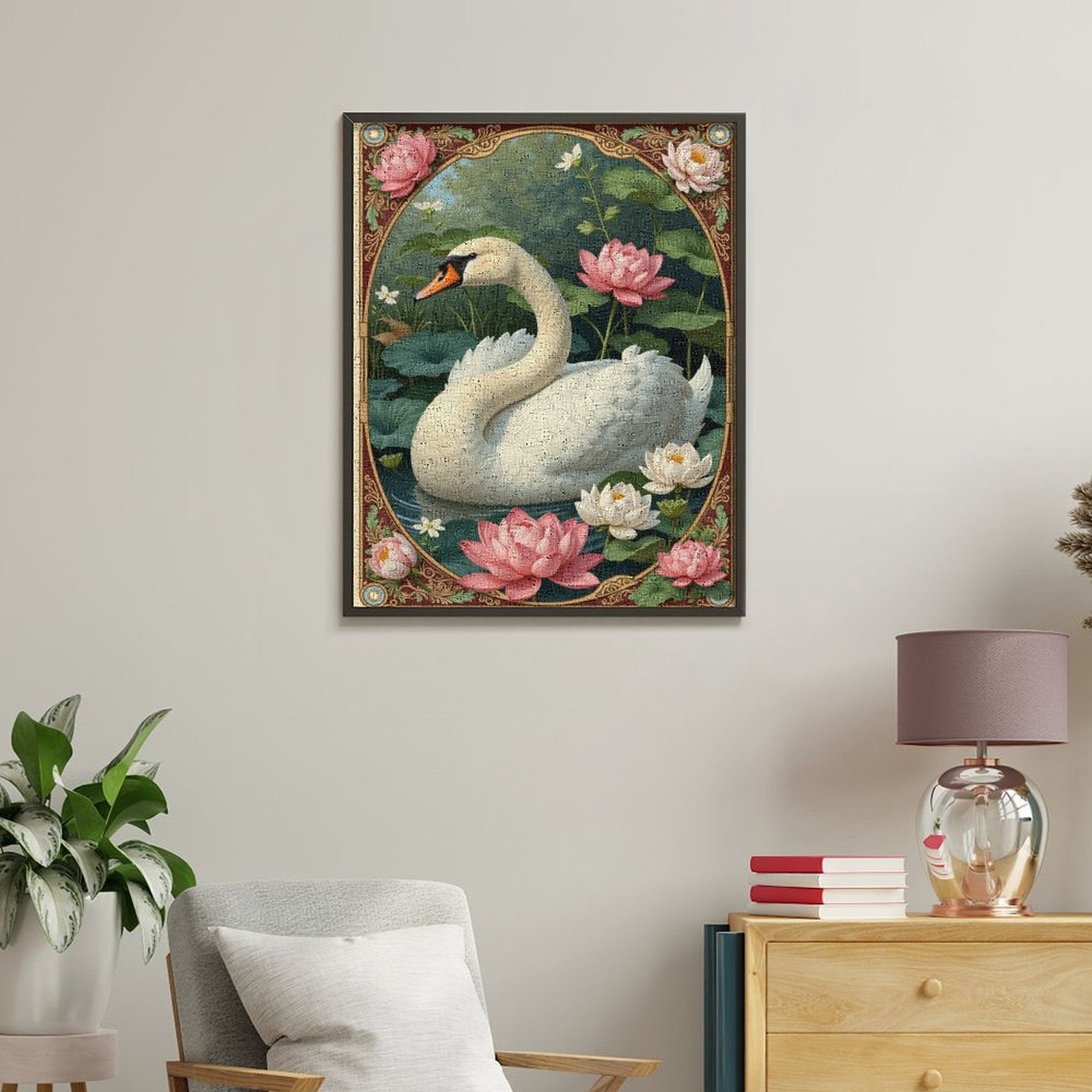 Paint By Numbers Kit for Adults Beginner - DIY Swan Lotus Pond Art Nouveau Canvas Painting Kits for Adults, Frameless Paint By Number for Adults for Home Wall Decor 16x20 Inch