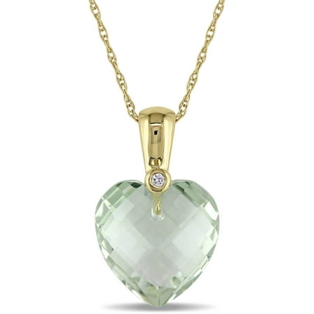 Tangelo 6 Carat T.G.W. Green Amethyst and Diamond-Accent 10kt Yellow Gold Heart Pendant, 17