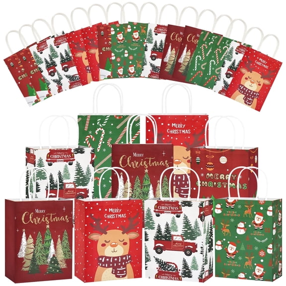 GMZW Gift Bags Medium Size with Handles - Holiday Decorations, Assortment with 6 Designs for Presents, Shopping and Parties - 30 Pack