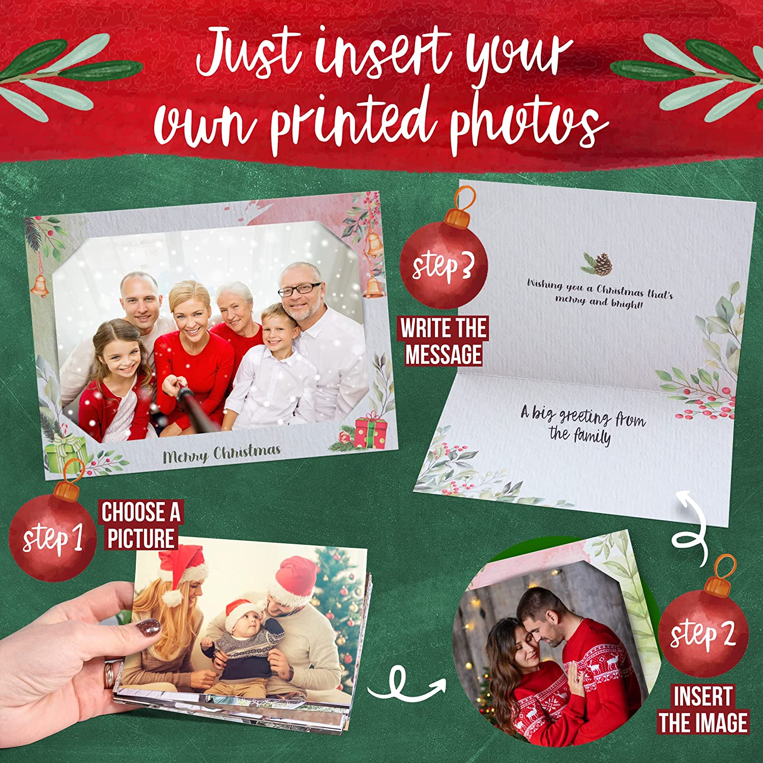 30 Pack Photo Christmas Cards With Envelopes - Photo Holiday Cards ...