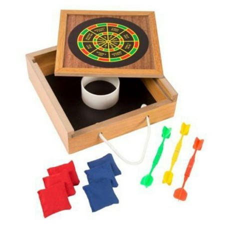Tabletop Magnetic Dart and Beanbag Toss Set – Wooden Classic Miniature Party Games with Carrying Case by Hey! (Best Android Darts Game)
