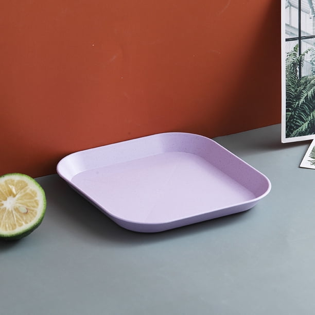 Xiao Hua Bandeja poco profunda de paja de trigo de 5,9 pulgadas y 0,59 pulgadas de alto, apta para microondas y lavavajillas, plato de plástico resistente y no frágil, 2 piezas, morado