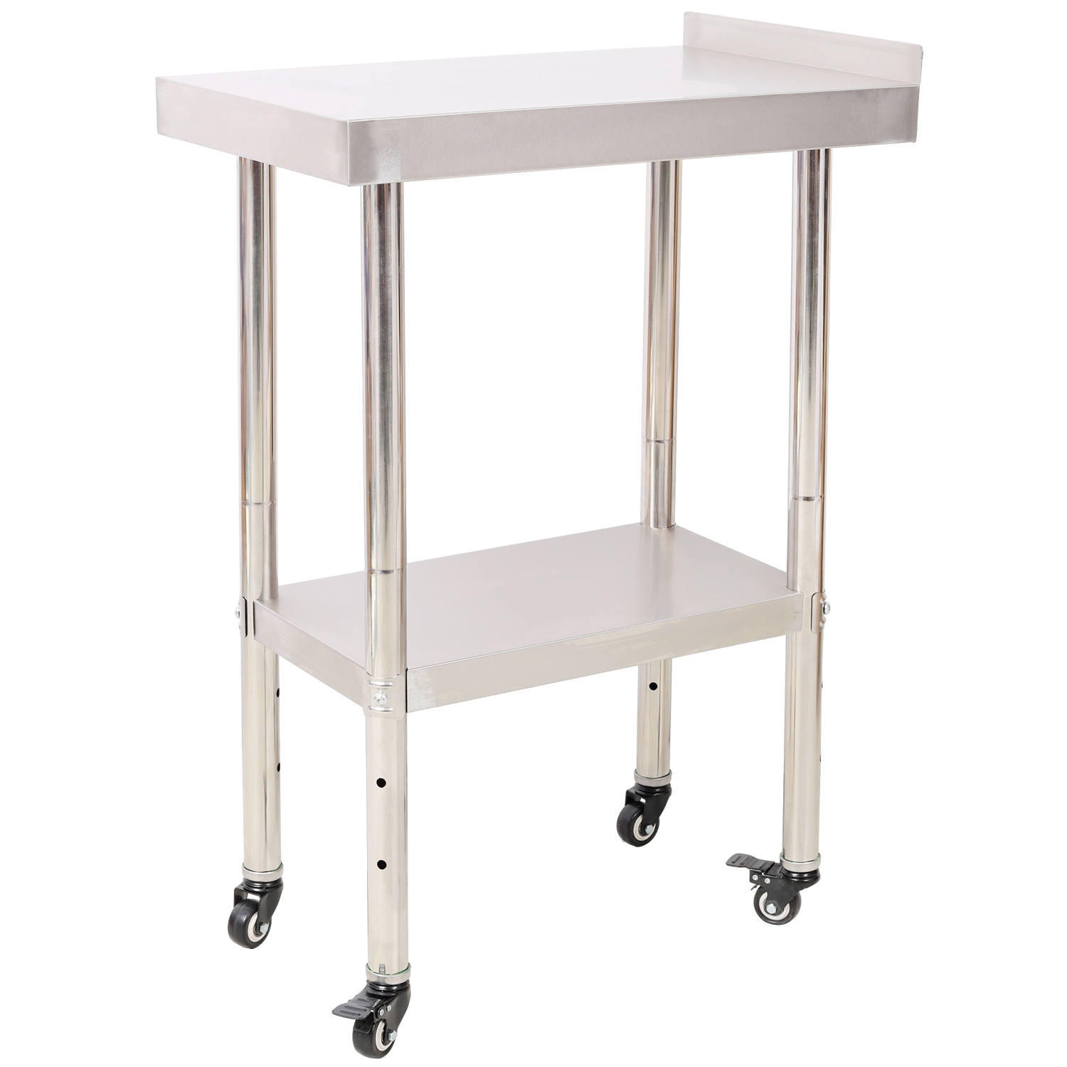 Lisonu 24x15 Inch Stainless Steel Prep Table, Heavy Duty Commercial Work Table with Backsplash, Adjustable Undershelf and Locking Casters for Kitchen, Restaurant, Garage