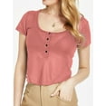 thumbnail image 2 of SSLR Crop Tops for Women Short Sleeve T Shirts Waffle Ribbed Henley Scoop Neck Tee Shirts, 2 of 7