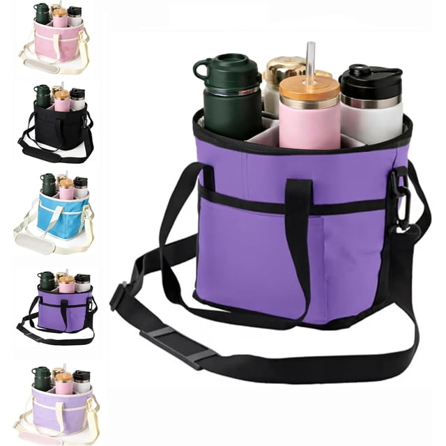 Sac à Boisson à 4 Compartiments Format Familial, Sac de Transport Isolé pour Boissons d'Eau pour 4 Tasses avec Poignée Réglable, Courroie Séparatrice Réutilisable pour Voyage, Sport, Usage Quotidien