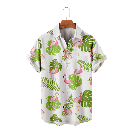 

MLFU Teens Mens Hawaiian Flamingo Shirts Button Down Regular Printed T-Shirts with Pocket Bowling Shirts for Men Women
