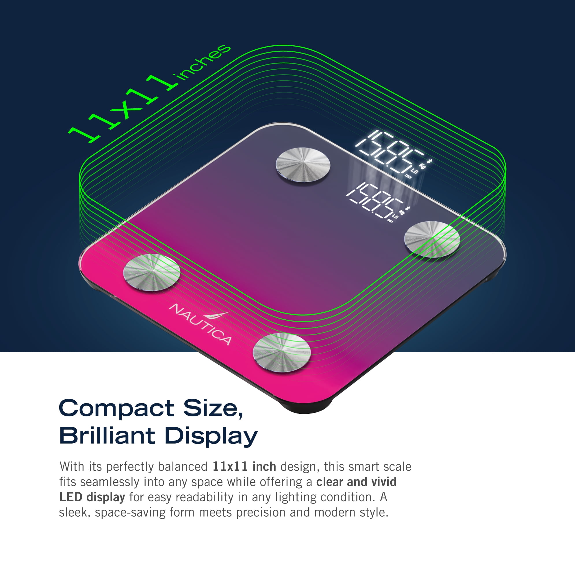 Nautica Body Tracker Smart Scale - 12 Body Metrics, Bluetooth Syncing, Stylish Design, iOS & Android Compatible