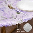 thumbnail image 3 of Purple Flowers Round Tablecloth, Fitted Table Cover with Elastic for 45"-54" Round Tables, Botanical Florals Plants Country Aesthetic Table Cloth Outdoor Indoor Dinning Party Waterproof Tablecloths, 3 of 7