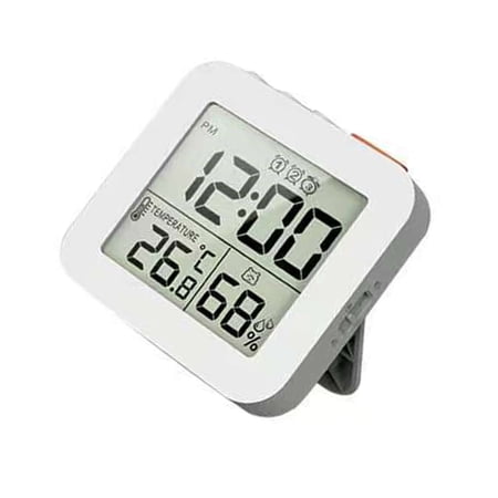 3 Alarms Clock With Temperature Humidity Monitor Backlight Snoozes Folding Design Compacts LCD Display For Home