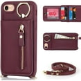 thumbnail image 2 of iPhone 7 8 SE (2020) Case with Card Holder for Women, iPhone 7 Phone Case Wallet with Strap Credit Card Slots Crossbody with Kickstand Zipper Shockproof Case for iPhoneSE (2020) - Red Wine, 2 of 16