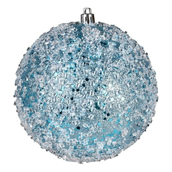 Pemberly Row 6" Plastic Hail Ball Ornaments in Glitter Baby Blue (Set of 4)