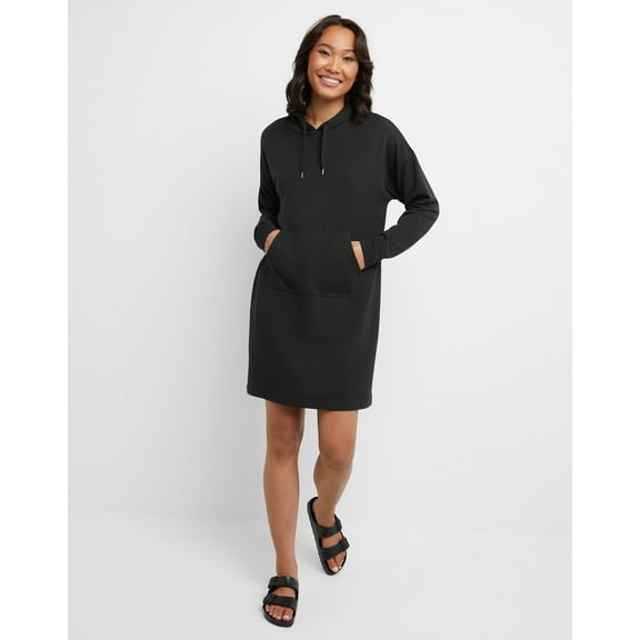 Hanes Originals Women's Soft Brushed Fleece Hoodie Dress Black 2XL