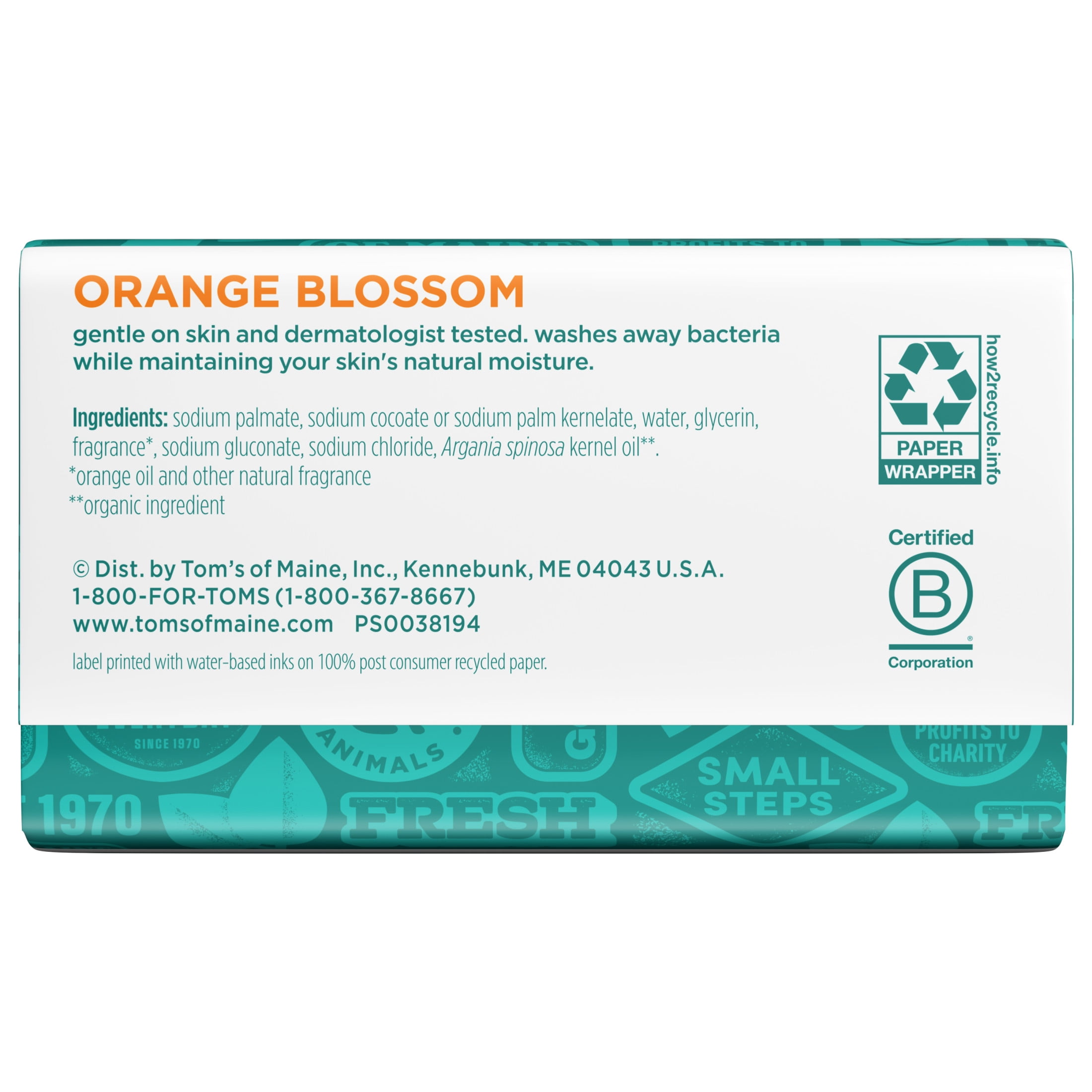 Tom’s of Maine Natural Beauty Bar Soap For Women and Men, Orange Blossom, 5 oz Bar, 6 pack