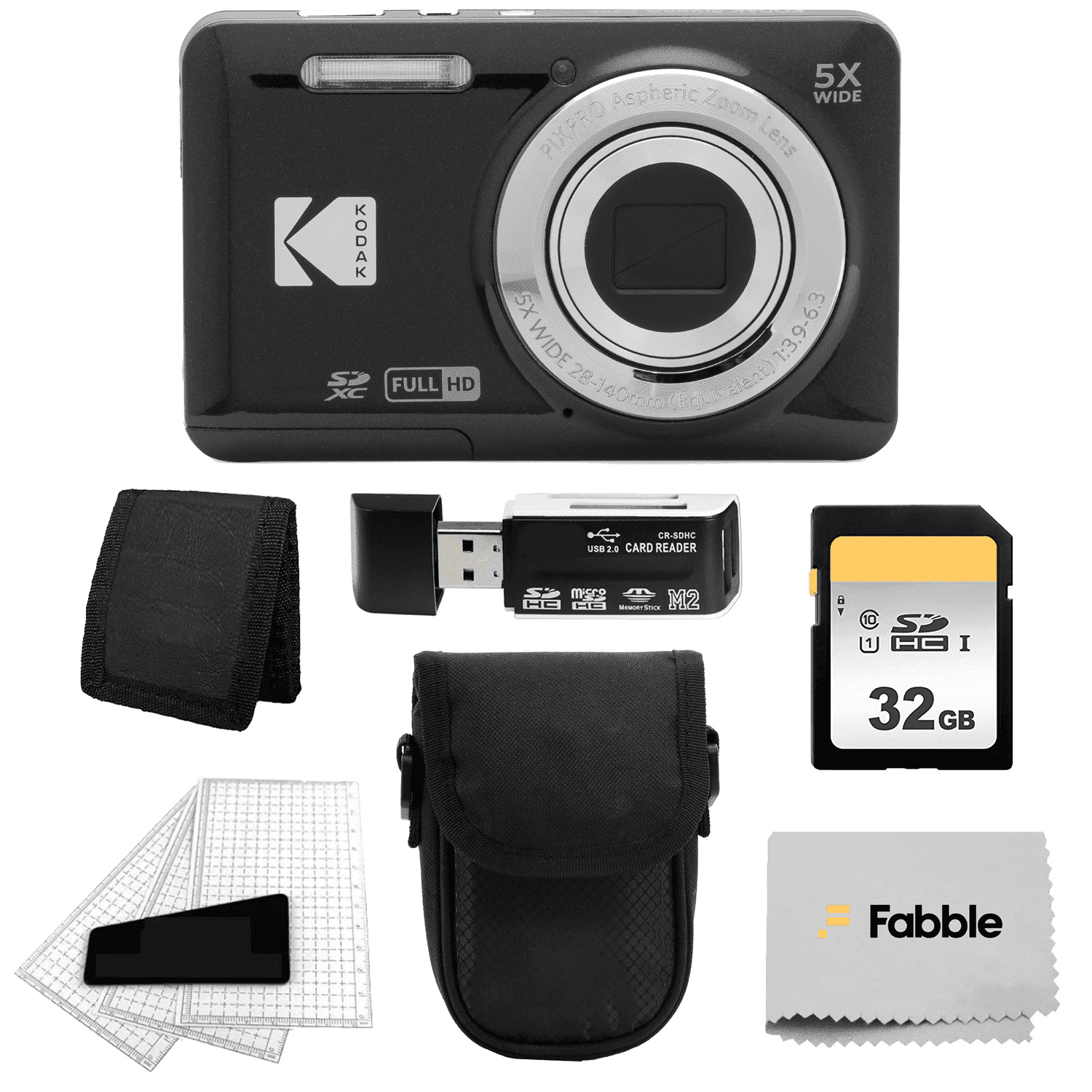 Kodak PIXPRO FZ55 Camera Bundle, Black with Case, 128GB SDXC Card
