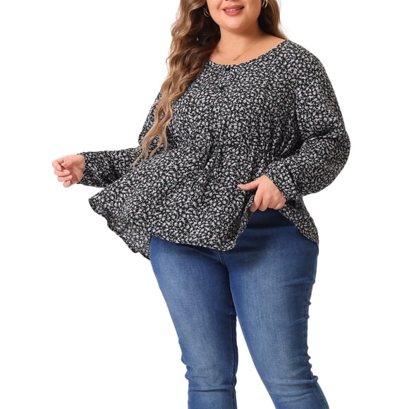 Blusa peplum de mujer plus size con cuello en V, botones y volantes Agnes Orinda 4X púrpura