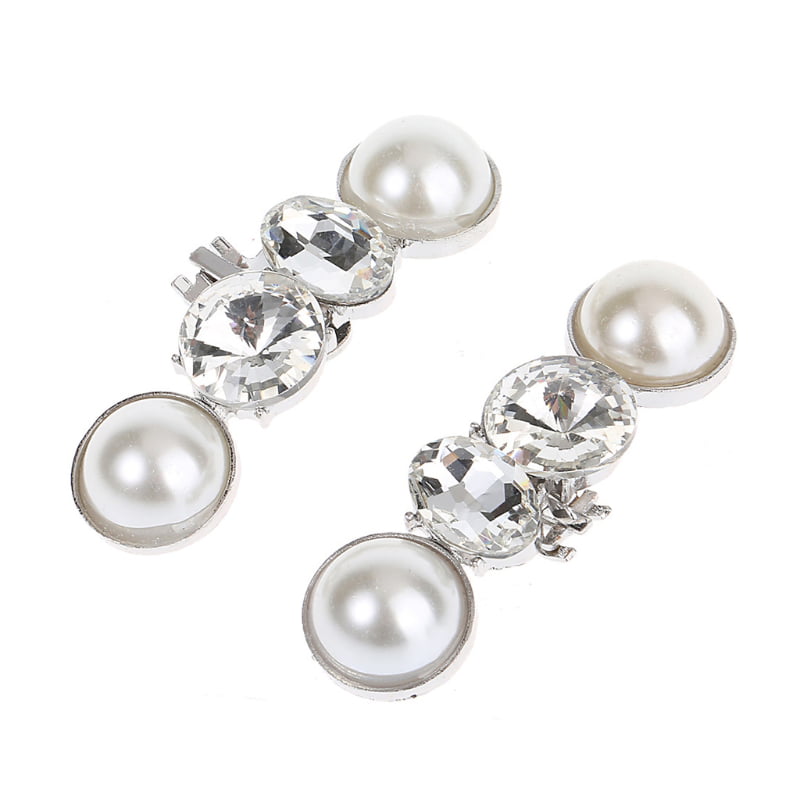 STOBOK 1 Pair Pearl Shoe Buckle Crystal Shoe Clips DIY Shoe Decoration for Wedding Party Favor 
