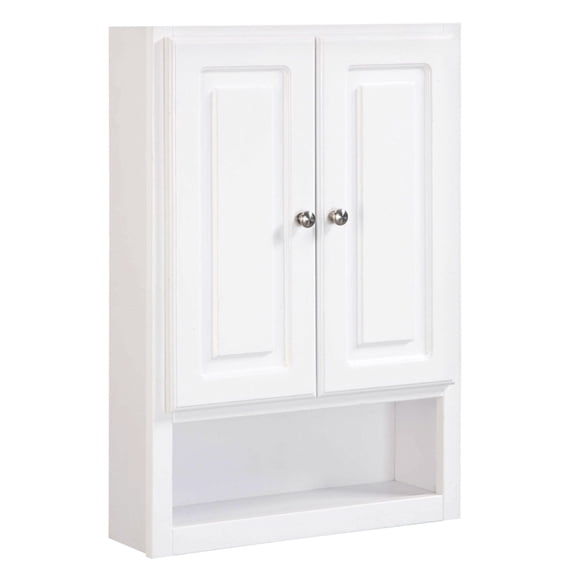 White 2-Door Bath Wall Cabinet, Fully Assembled with Satin Nickel Hardware, 21 in. x 30 in.