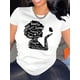 thumbnail image 1 of Woman & Letter Print T-Shirt, Casual Crew Neck Short Sleeve T-Shirt For Spring & Summer, Women's Clothing, 1 of 6