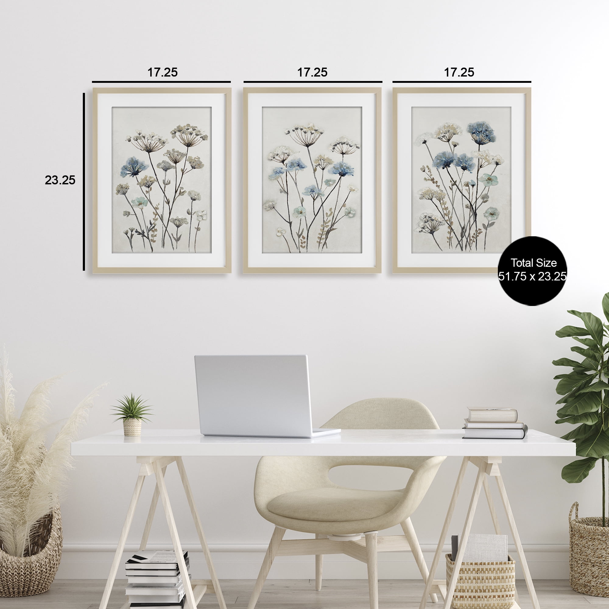 Stupell Industries Neutral & Blue Garden 3 Piece Birch Framed Print Under Glass Set, design by Patricia Pinto