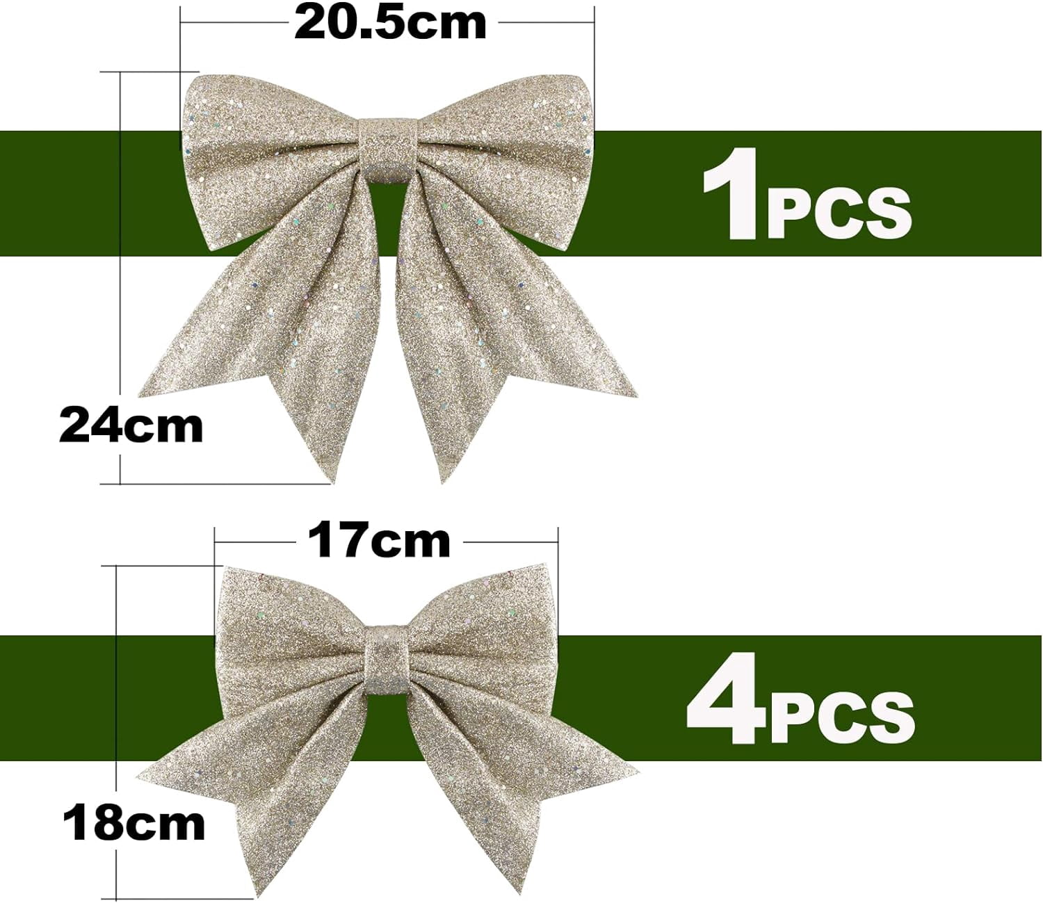 LINLIN Large Gold Glitter Bows for Christmas Tree Decoration- 5PCS Christmas Decorative Bows Christmas Tree Bow Christmas Bows Decorative Xmas Decor Wreath Ornament