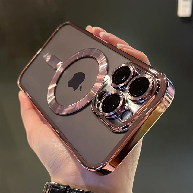Luxury Magnetic For Magsafe Wireless Charge Plating Clear Case For iPhone 11 12 13 14 15 16 Pro Max Shockproof Silicone Cover Pink For iPhone 11ProMax