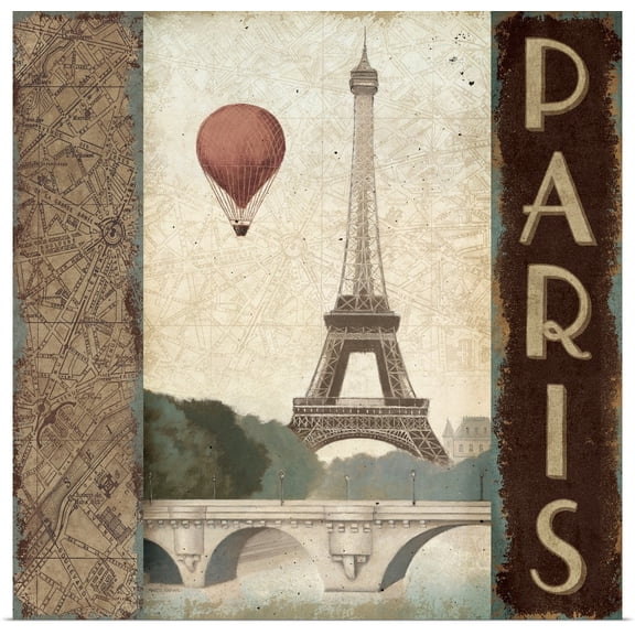 Great BIG Canvas | "City Skyline Paris Vintage Square" Art Print - 20x20