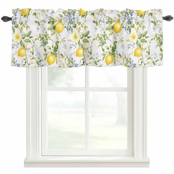 Farmhouse Lemon Valances for Windows Flowers Leaf Vintage Summer Botanical Rod Pocket Curtain Valance Window Treatment Short Curtains for Kitchen Living Room, 54"x18"