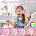 thumbnail image 4 of QearFun Cat Headphones with LED Lights for Girls Kids for School,Kids Bluetooth Headphones with Microphone & 3.5mm Jack, Teens Toddlers Wireless Headphones with Adjustable Headband for Tablet/PC-Pink, 4 of 7