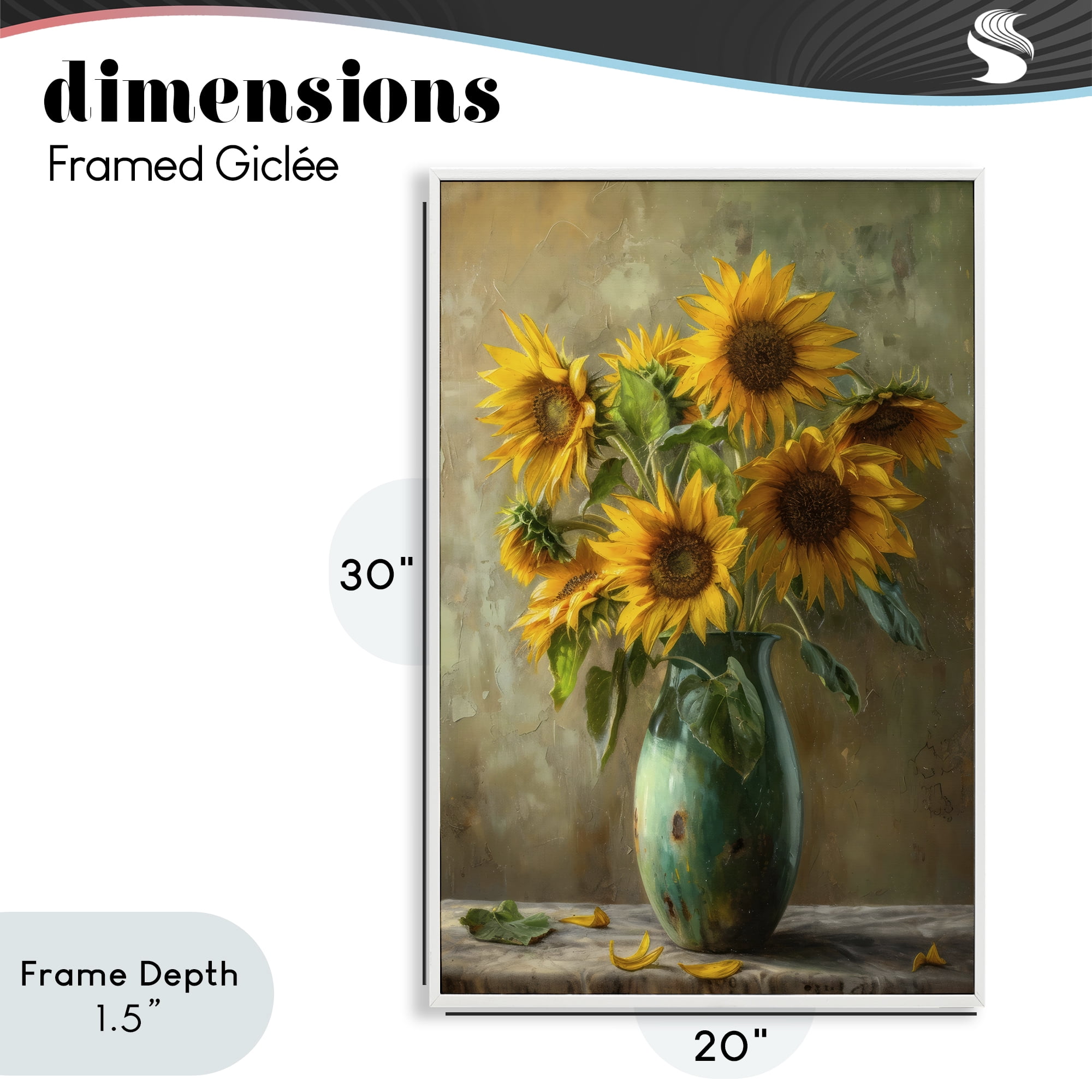 Stupell Industries Moody Sunflower Vase White Framed Giclee Art, design by Creative Studio