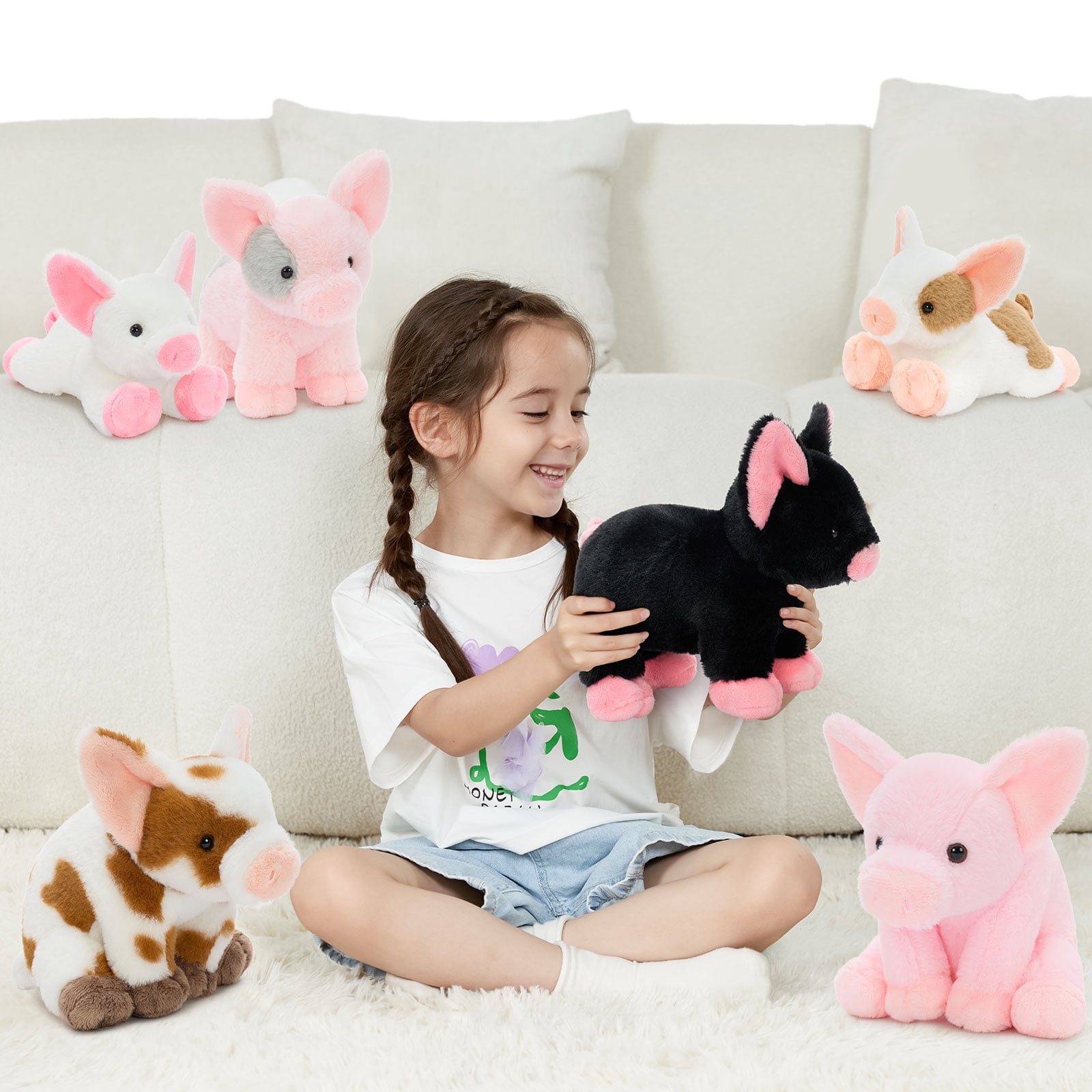 MaoGoLan 6 Pcs Mini Pig Stuffed Animals Set 10'' Cute Stuffed Pig Bulk Plush Toy
