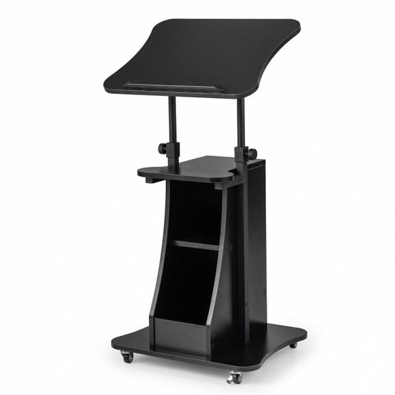 Furnibear Standing Desk Mobile Sit-to-Stand Laptop Desk Cart Height Adjustable Rolling Workstation with Storage and Tilting Top, Black