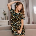 thumbnail image 3 of Fuzoiu Teal Leopard Print Women Nightgowns, Soft Comfy Lightweight Short Sleeves Sleepwear,Crew Neck Loungewear, 3 of 6