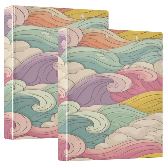 3 Ring Binder 1.5 inch Round Rings with Interior Pockets Binders Organizer Office School 2Pack Pastel-colored Waves