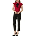 thumbnail image 2 of MODA NOVA Juniors Ruffled Bow Tie Peter Pan Collar Button Down Chiffon Shirt, 2 of 6