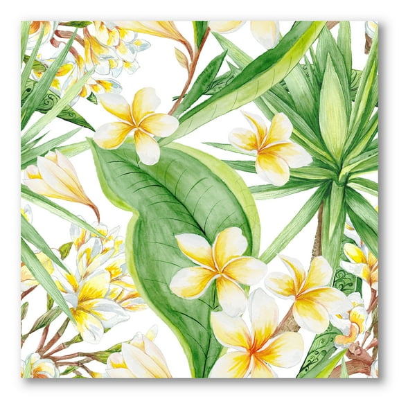 Designart ' Yellow Flowers and Tropical Foliage VII ' Modern Canvas Wall Art Print