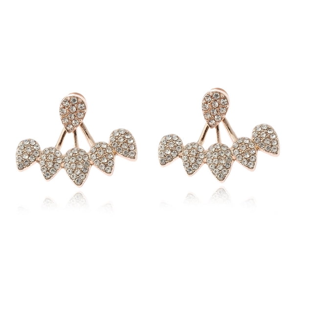 WREESH Personality Earrings Leaves Double-Sided Diamond Earrings Irregular Mesh