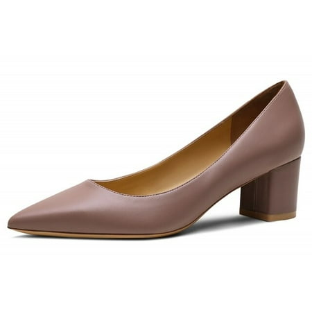 

YCNYCHCHY 2022 New Thick Heel Ladies Pumps Genuine Leather Pointed Toe Comfortable Square High Heels Party Handmade Shoes For Women