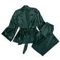 thumbnail image 4 of HAiming Women's Pajamas Set Silk Satin Short Robes and Long Pants 2 Piece Sleepwear Outfits Comfortable Loungewear, 4 of 9