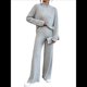 thumbnail image 1 of Conjuntos de 2 Piezas para Mujer para Otoño: Suéter de Punto de Viaje, Pantalones Anchos y Chándal para Estar en Casa. Gris L, 1 of 9