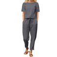 thumbnail image 2 of Oversized Tshirts for Women Womens Jumpsuits 2025 Casual Summer Dressy Romper Sleeveless Wide Leg Long Pants Outfits Fashion Travel Clothes Gray 3XL, 2 of 4