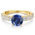 thumbnail image 3 of Gem Stone King 14K Yellow Gold Blue Created Sapphire and Lab Grown Diamond Engagement Ring for Women | 3.38 Cttw | Round 8MM | Gemstone September Birthstone | Size 6, 3 of 6