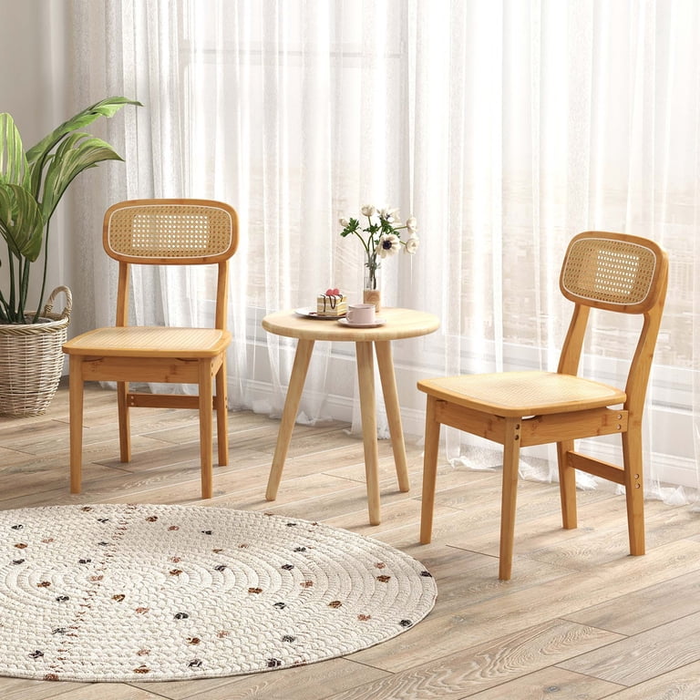 Costway Rattan Accent Chairs Set of 2 Bamboo Frame Cane Woven