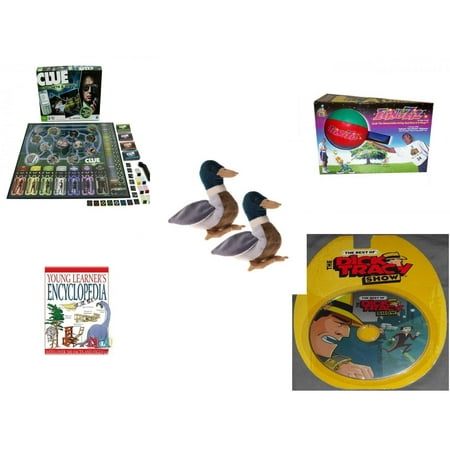 Children's Gift Bundle [5 Piece] -  Clue Secrets and Spies  - Flingzit  - Pair of Ty Beanie Babies Jake The Duck  - Encyclopedia (Young Learner's)  - The Best of the Dick Tracy Show 