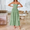 thumbnail image 2 of Aellinatey Women‘s Maxi Dress Casual Sleeveless Off Shoulder Smocked Tiered Beach Long Sundress, 2 of 20