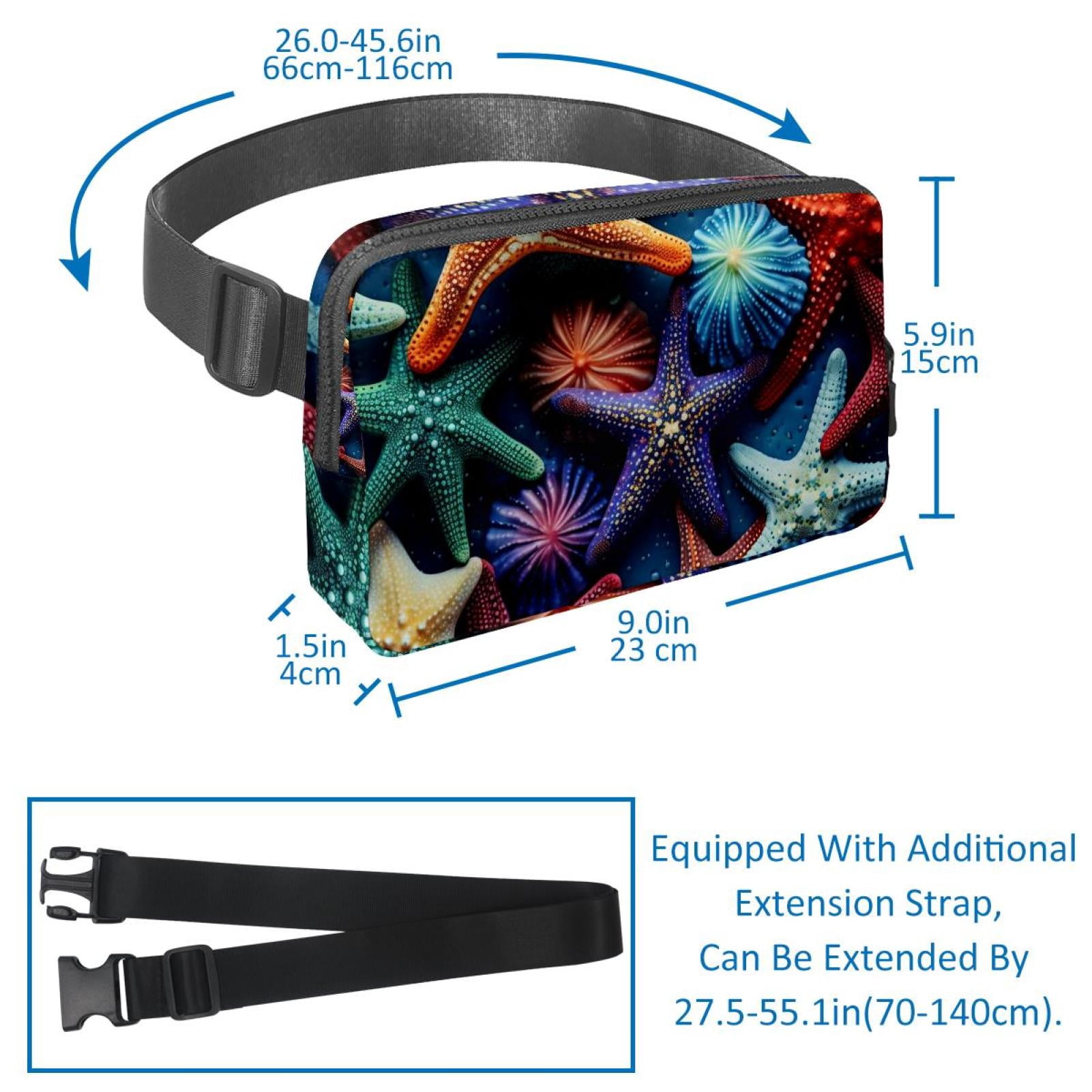 Starfish Adjustable Lightweight Waist Bag with Extension Strap - Unisex Crossbody Bag Running Belt