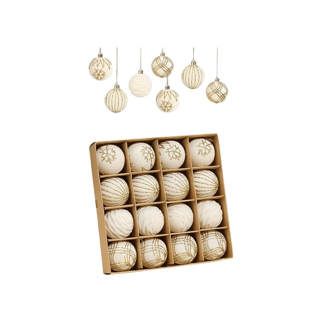 Christmas Decorations 16 Piece Flocked Christmas Balls Christmas Decoration SetMultiple Styles Of Christmas Tree Decorations Can Also Be Used For Other Party
